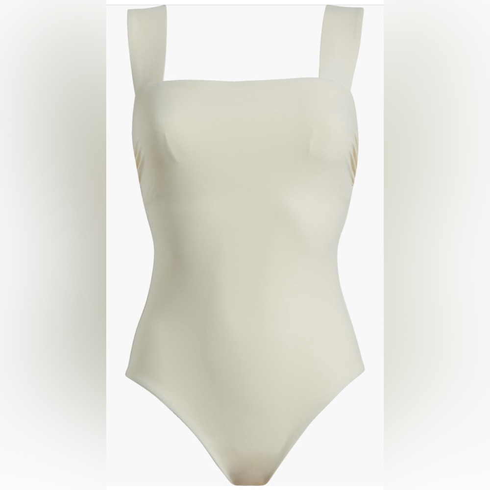 BONDI BORN Gwen Square Neck One-Piece swimsuit, Pearl Color, size Large,$295